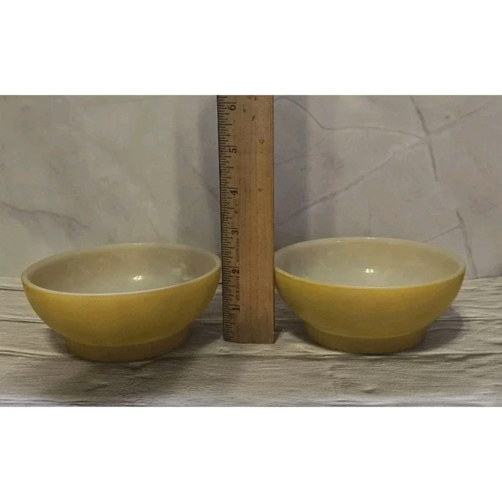 Fire King Yellow Milk Glass Bowls Set Of Two Bowls With Ribbed Bottom Vintage